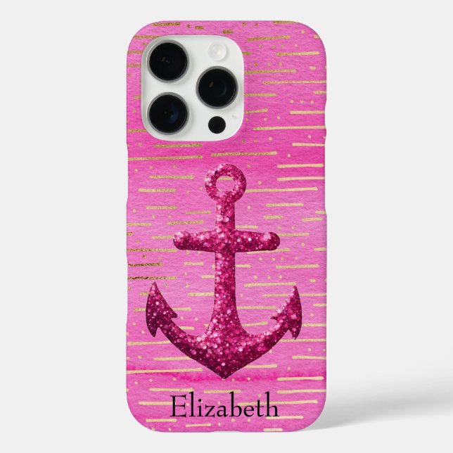 Rosa Sparkle Glitzer Nautical Sailing Name iPhone 16 Pro Hülle (Rückseite)
