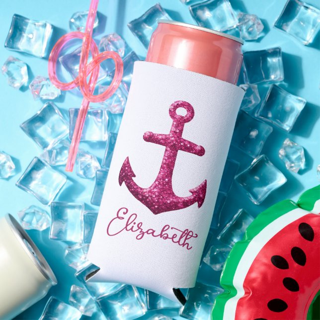 Rosa Sparkle Glitzer Nautical Sailing Name Selters Dosenkühler (In Situ Sommer)