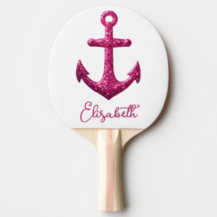 Rosa Sparkle Glitzer Nautical Sailing Name Tischtennis Schläger