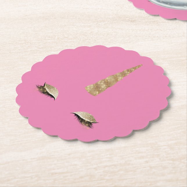 Rosa Sparkle Gold Glam Unicorn Untersetzer (angewinkelt)