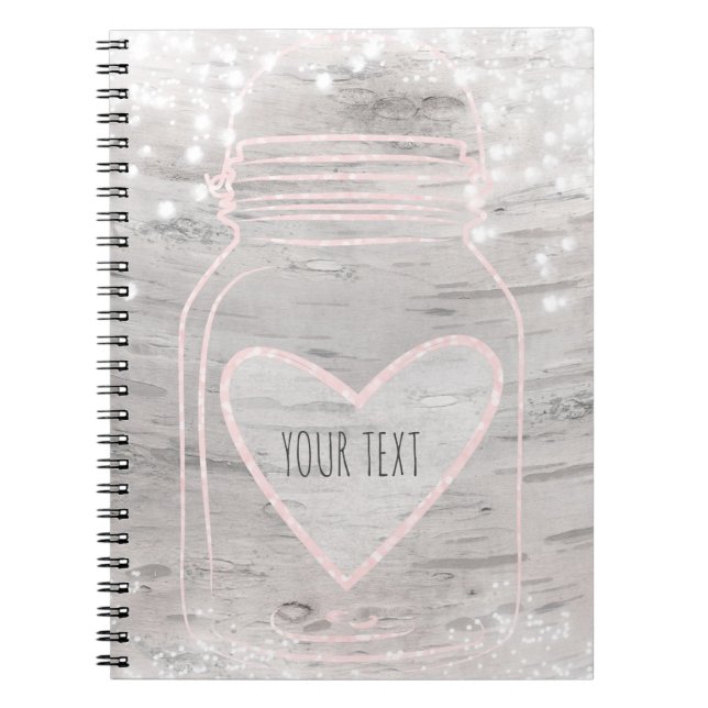 Rosa Sparkle Herz Mason Jar & Lights Rustikales Gl Notizblock (Vorderseite)