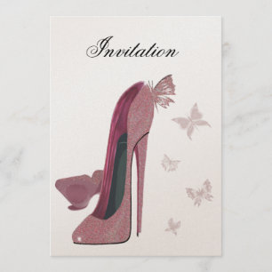 Rosa Sparkle Stiletto und Butterfly-Einladung Einladung