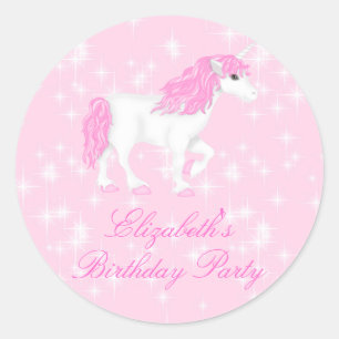 Rosa Sparkle Unicorn Geburtstagsticker Runder Aufkleber