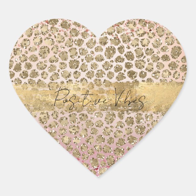 Rosa Sparkor Gold Leopard Print Herz-Aufkleber (Vorderseite)