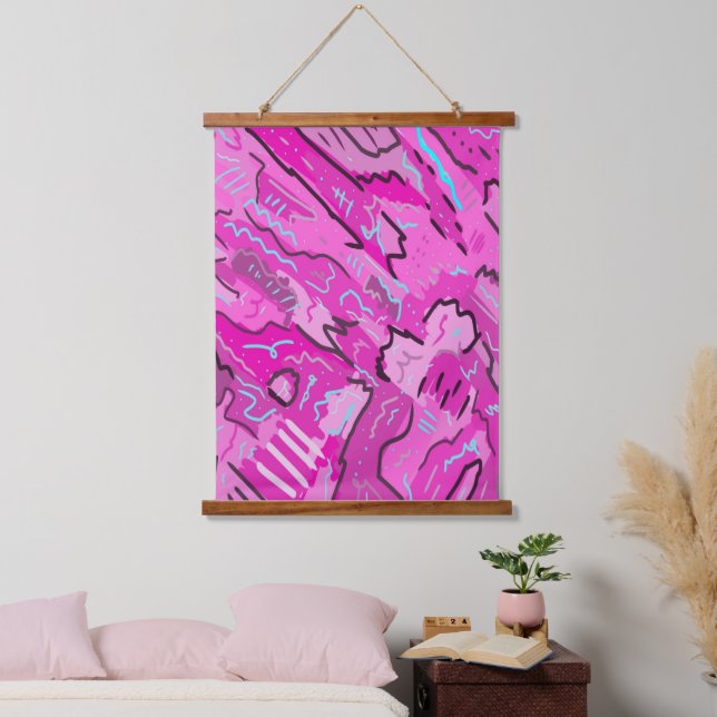 Rosa! Spaß mit Abstrakter Kunst Wandteppich Mit Holzrahmen (Schlafzimmer)