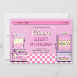 Rosa Spielecke Babydusche Einladung