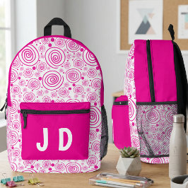 Rosa Spiral Mädchen-Rucksack mit Initialen Bedruckter Rucksack
