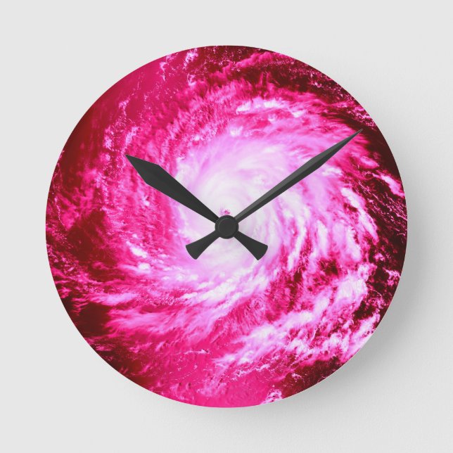 Rosa Spiralpinfelge Kissen Runde Wanduhr (Vorderseite)