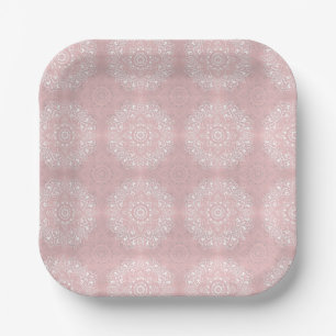 Rosa spirituelles indisches Mandala-Muster Pappteller