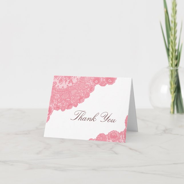 Rosa Spitze-Hochzeit danken Ihnen zu kardieren Dankeskarte (Vorderseite)