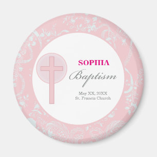 Rosa Spitze-Mädchen-Taufe Magnet