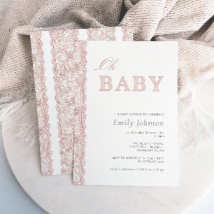 Rosa Spitze Oh Baby Mädchen Baby Shower Einladung
