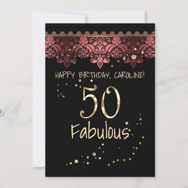 Rosa Spitze romantische schwarze Gradienten Bronze Einladung (Vorderseite)