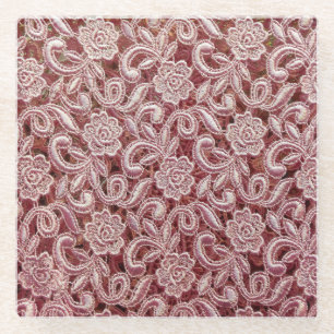 Rosa Spitze, Vintage Rose Muster. Glasuntersetzer