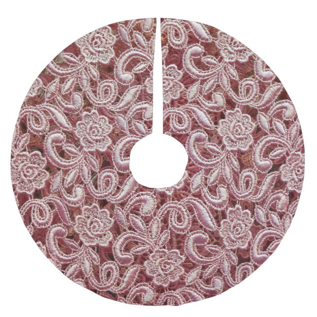 Rosa Spitze, Vintage Rose Muster. Polyester Weihnachtsbaumdecke (Vorderseite)