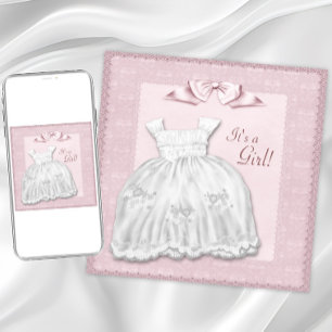Rosa Spitze weißes Kleid Rosa Baby Girl Shower Einladung