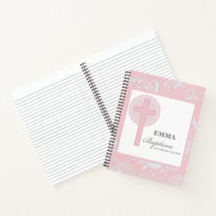 Rosa Spitzen Mädchen Taufe Personalisiert Notizbuch