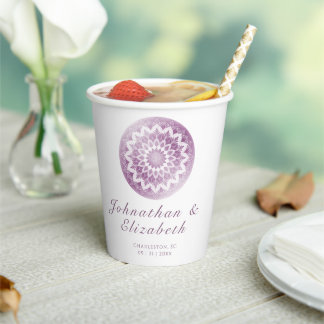 Rosa Spitzen-Mandala-Hochzeit Pappbecher