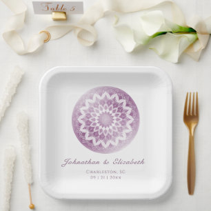 Rosa Spitzen-Mandala-Hochzeit Pappteller