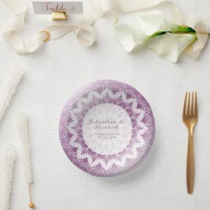 Rosa Spitzen-Mandala-Hochzeit Pappteller