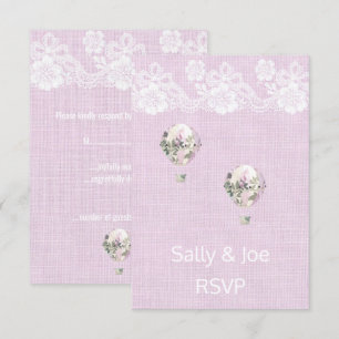 Rosa Spitzen-Rustikal-Heißluftballon Einladung