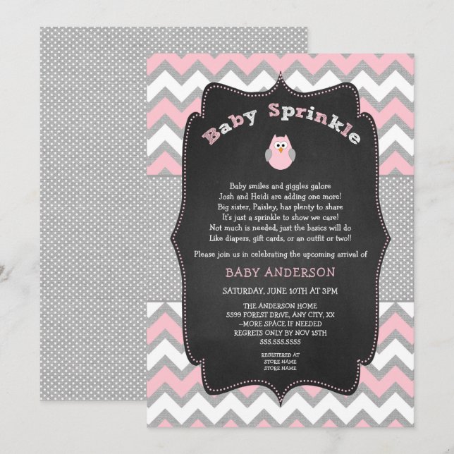 Rosa Sprink, Baby-Sprink, Mädchendusche Einladung (Vorne/Hinten)