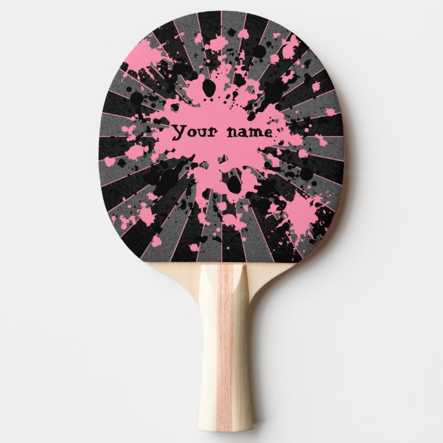 Rosa Spritzer schwarz und grau personalisiert Tischtennis Schläger (Vorderseite)