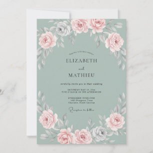 Rosa Stahl Aqua Blütenhochzeit Einladung