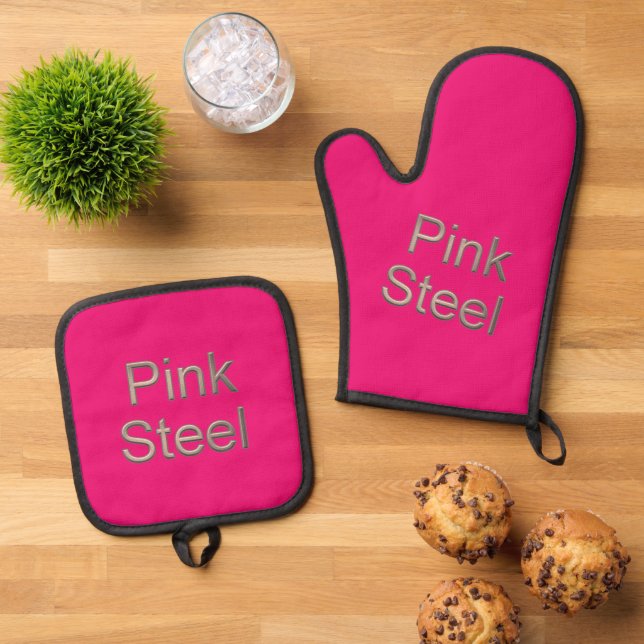 Rosa Stahlfuchsiofen Mitt Topfhalter Set (Oben Unten)