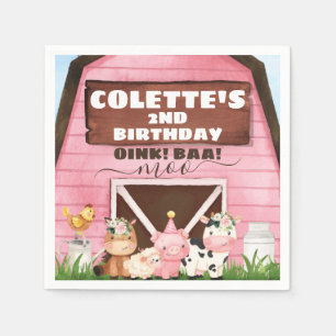 Rosa Stall Oink Baa Moo Farm Tiere Geburtstagspapi Serviette