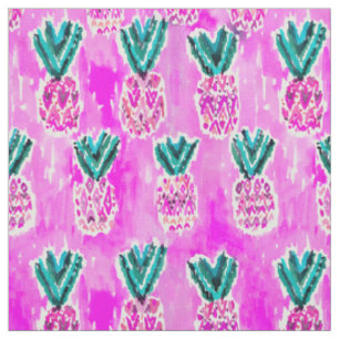 Rosa Stammes- Aquarell-Ananas-Muster Stoff