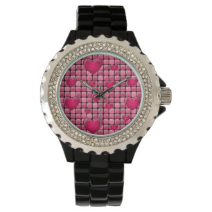 Rosa Stapel mit Herzen Armbanduhr