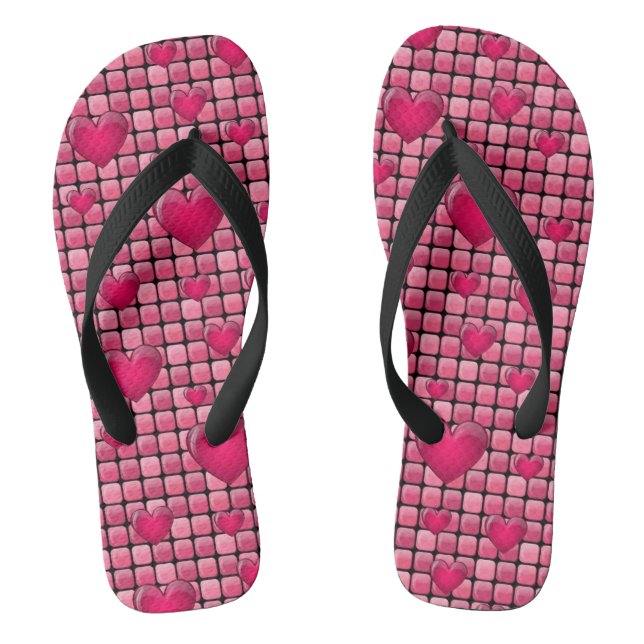 Rosa Stapel mit Herzen Flip Flops (Fußbett)