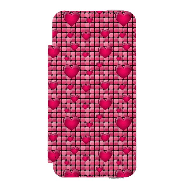 Rosa Stapel mit Herzen Incipio iPhone Geldbeutel-Hülle (Folio Vorderseite)