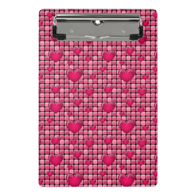 Rosa Stapel mit Herzen Mini Klemmbrett (Vorderseite)