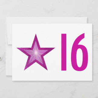 Rosa Star "16" Geburtstagsladung weiß Einladung