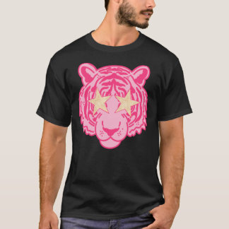 Rosa Star Eye Tiger Face Aufkleber T-Shirt