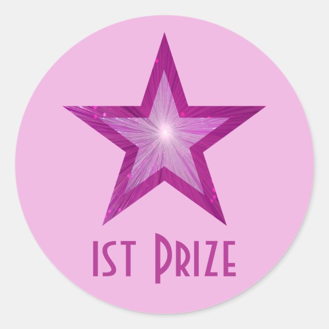Rosa-Star-Rundaufkleber "1. Preis" in pink Runder Aufkleber (Vorderseite)