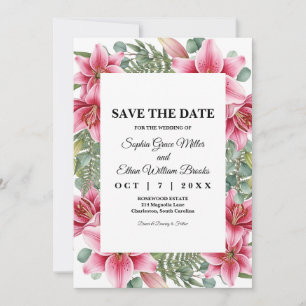 Rosa Stargazer-Lilie Florale Hochzeit Save the Dat Date