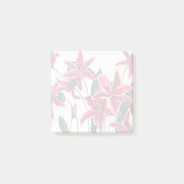 Rosa Stargazer-Lilien-Blumenmuster-Haftnotizen Post-it Klebezettel (Vorderseite)