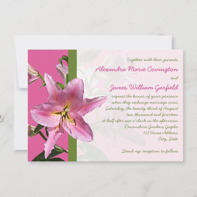Rosa Stargazer-Lilien-Hochzeitseinladung Einladung (Vorderseite)