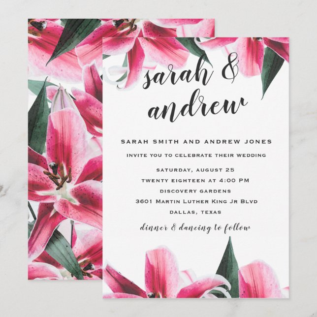 Rosa Stargazer Lily Floral Wedding Einladung (Vorne/Hinten)