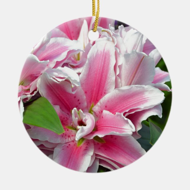 Rosa Stargazerlilien-Blumen im Frühling Keramik Ornament (Vorne)