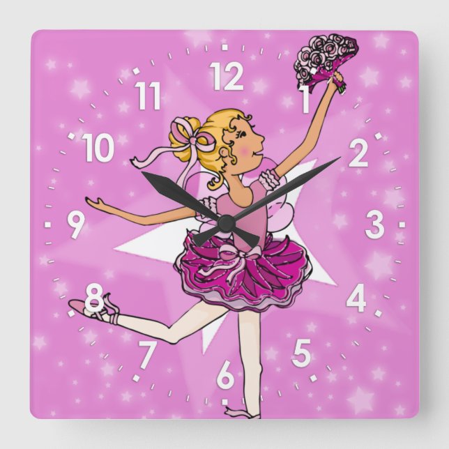 Rosa Stars Ballerina blonde Girls Wanduhr (Vorderseite)