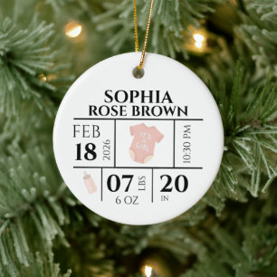 Rosa Statistik zur ersten Weihnacht BABY MÄDCHEN Keramik Ornament