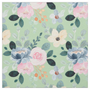 Rosa Staubblau Blumenmuster Mintgrün Frühlingszeit Stoff