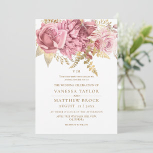 Rosa Staubige Florale Rose Gold Elegante Hochzeit Einladung