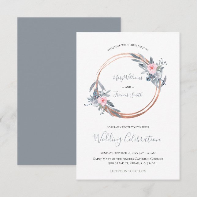 rosa, staubige Rose Einladung (Vorne/Hinten)