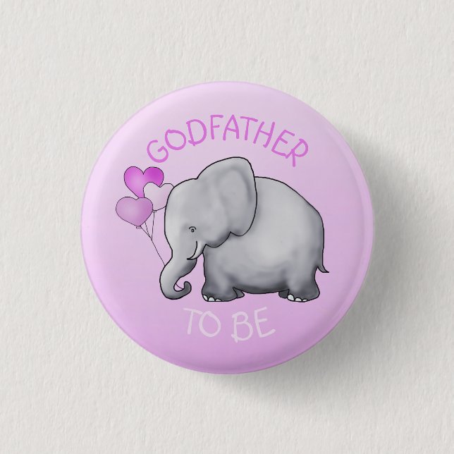 Rosa steigt Elefanten im Ballon auf, den Babyparty Button (Vorderseite)