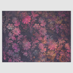 Rosa Stencil-Blume auf dunklem Decoupage Seidenpapier